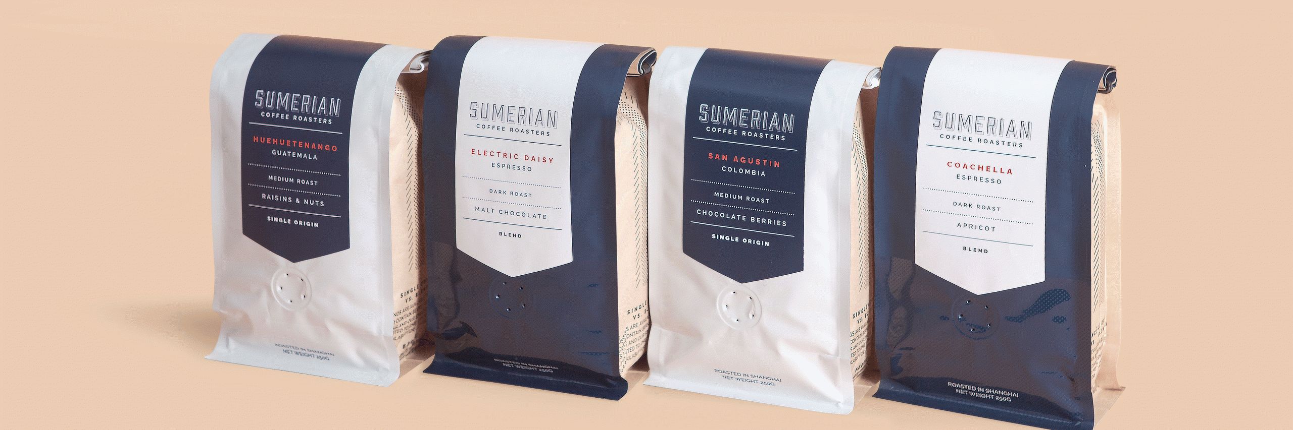 Sumerian Coffee Roasters, Shanghai Studio Rushton-Smith Custom Coffee Bag and Label Design