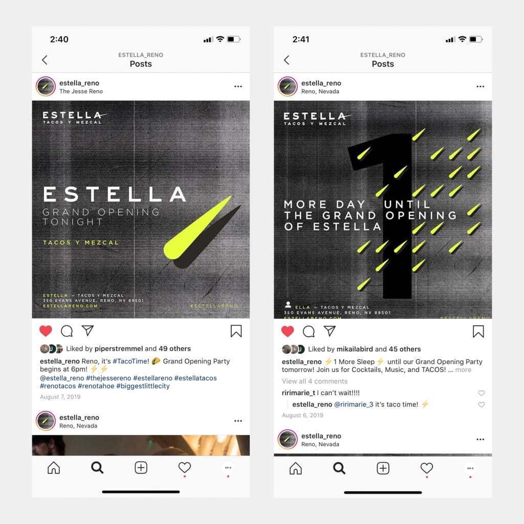 Rushton Smith - Custom Brand Design - Estella Tacos Y Mezcal Restaurant - Custom Social Media Countdown to Launch Graphics