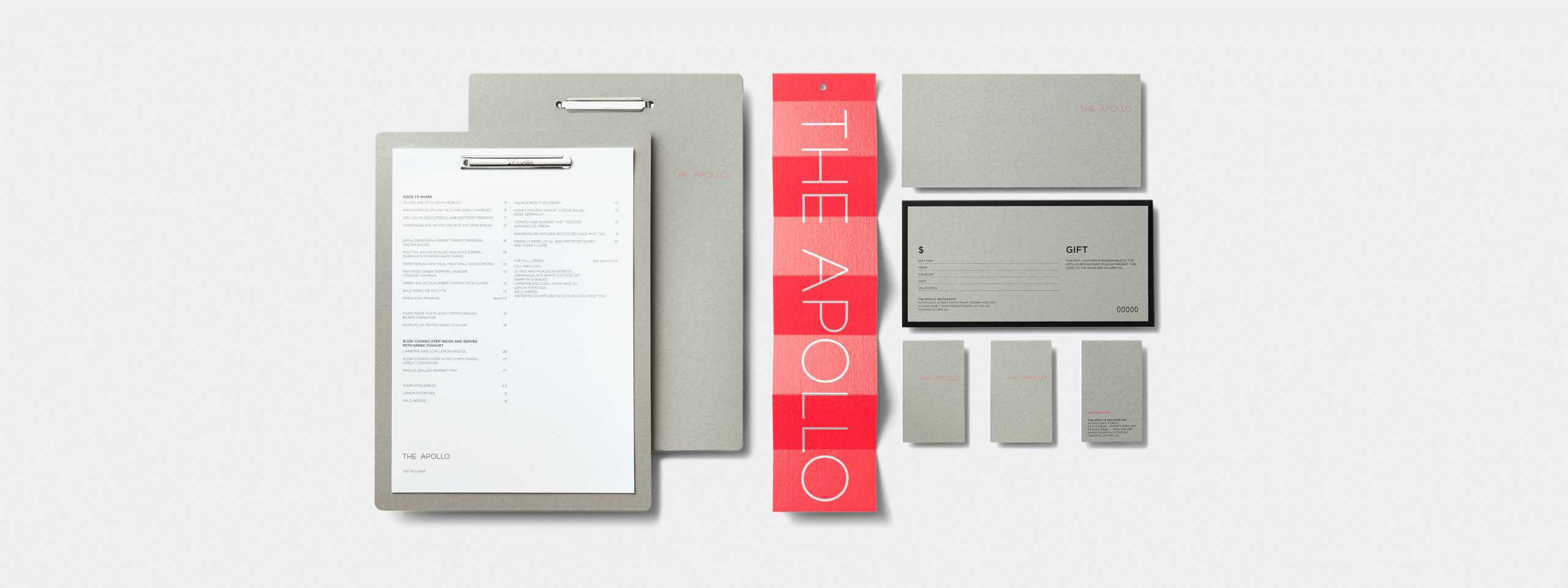 The Apollo Restaurant, Sydney, collateral produced